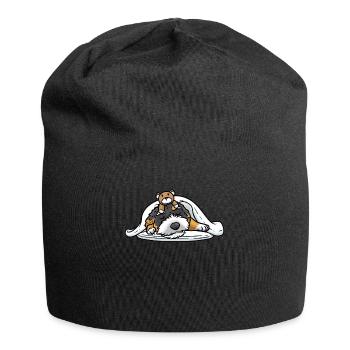 Bernedoodle dog sleeping with cuddly toy - Jersey Beanie - black - Front