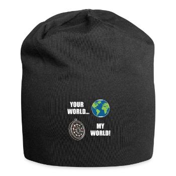 Deine Welt Meine Dart Welt Dartboard Erdkugel - Jersey-Beanie - Schwarz - Vorne