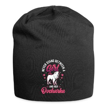 Girl and her Ovcharka Caucasian Ovcharka - Jersey Beanie - black - Front