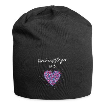 Kirchenpfleger mit Herz Evangelische Kirche - Jersey-Beanie - Schwarz - Vorne
