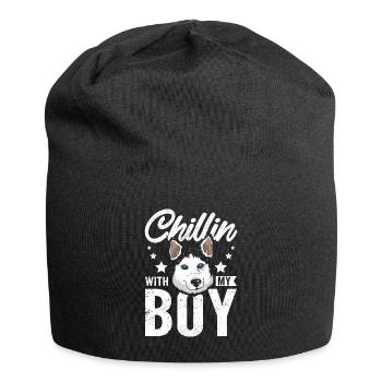 Chillin with my boy, siberian husky - Jersey Beanie - black - Front