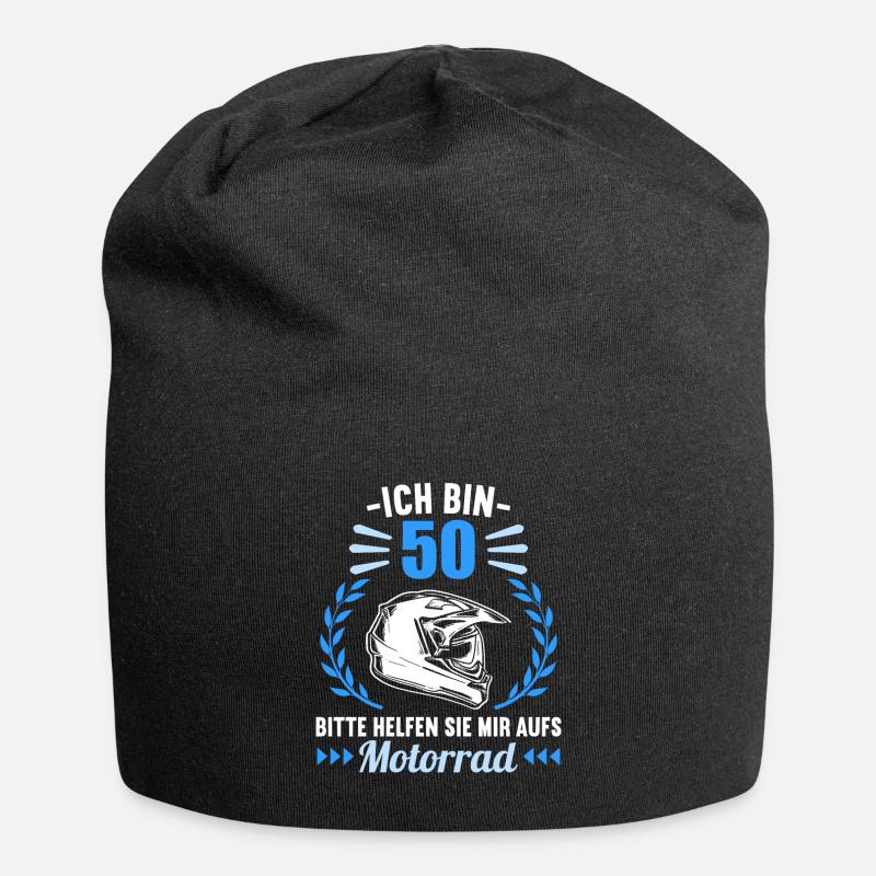 Ich bin 50 bitte helfen auf Motorrad 50 Geburtstag - Jersey-Beanie - Schwarz