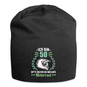 Ich bin 50 bitte helfen auf Motorrad 50 Geburtstag - Jersey-Beanie - Schwarz - Vorne