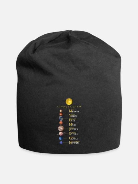 Sonnensystem Merksatz - Planeten - Weltraum - Jersey-Beanie - Schwarz
