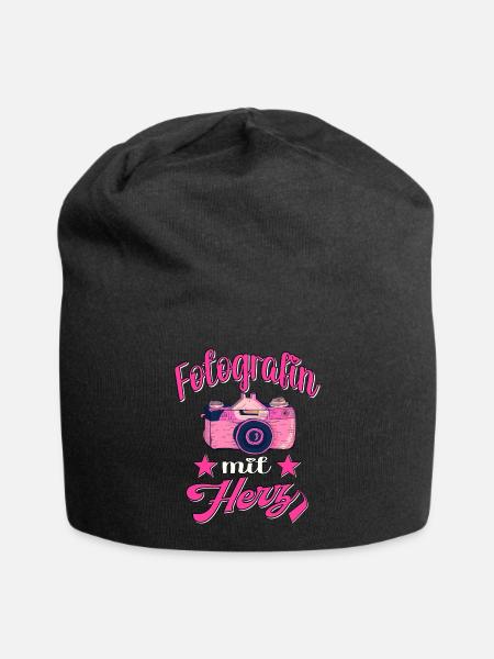 Fotografin mit Herz Kamera Fotografieren - Jersey-Beanie - Schwarz