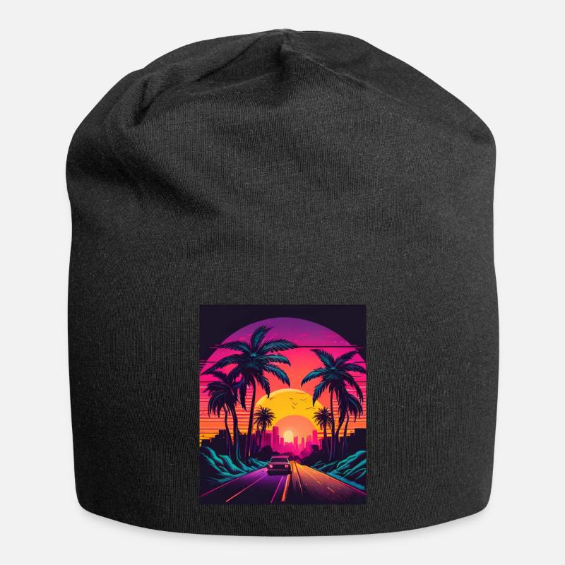 Retrowave Synthwave 80s Design - Jersey-Beanie - Schwarz