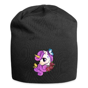 Cute Unicorn Motif Children Girl - Jersey Beanie - black - Front