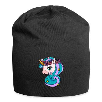 Cute Unicorn Motif Children Girl - Jersey Beanie - black - Front