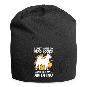 Reading books and stroking Akita Inu Shiba Inu - Jersey Beanie - black - Front