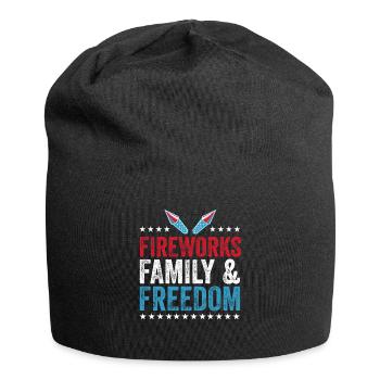 Gedenktag Feuerwerk zum 4. Juli Familie und Freihe - Jersey-Beanie - Schwarz - Vorne