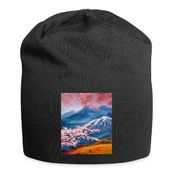 Haruno Japanese Cherry Blossom Illustration Japan - Jersey Beanie - black - Front