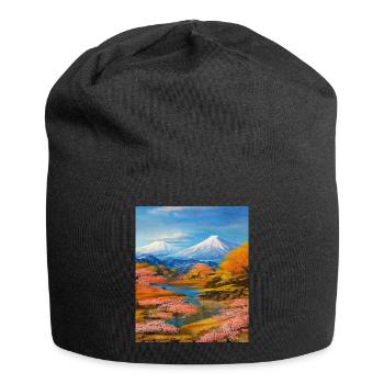 Haruno Japanese Cherry Blossom Illustration Japan - Jersey Beanie - black - Front