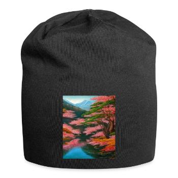 Haruno Japanese Cherry Blossom Illustration Japan - Jersey Beanie - black - Front