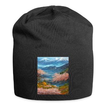 Haruno Japanese Cherry Blossom Illustration Japan - Jersey Beanie - black - Front