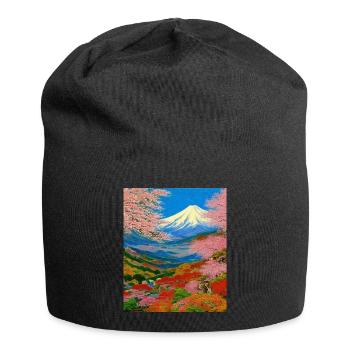 Haruno Japanese Cherry Blossom Illustration Japan - Jersey Beanie - black - Front