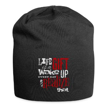 "Life Is a Gift" Inspirational Gratitude Design - Jersey Beanie - black - Front