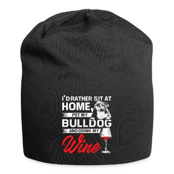 Sit at home, pet my bulldog and drink wine - Jersey Beanie - black - Front