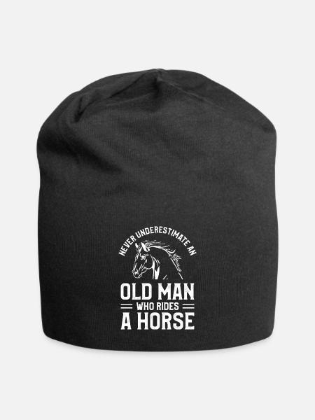 Unterschätze niemals einen alten Mann, der ein Pferd reitet - Jersey-Beanie - Schwarz