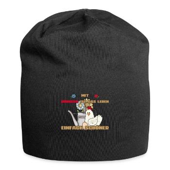 Vintage Chicken Watering Can With Chickens Life More Beautiful - Jersey Beanie - black - Front