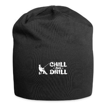 Lustiger Spruch Angler und Fischer - Chill & Drill - Jersey-Beanie - Schwarz - Vorne