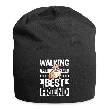 Marcher avec mon meilleur ami deutsch bulldog - Bonnet en jersey - noir - Devant