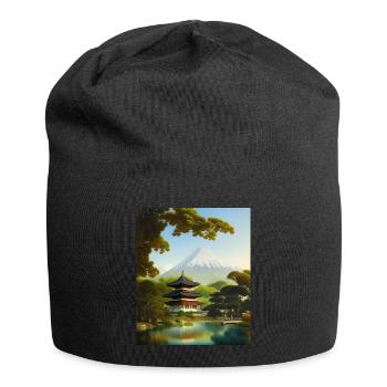 haruno japanese temple illustration japan - Jersey Beanie - black - Front