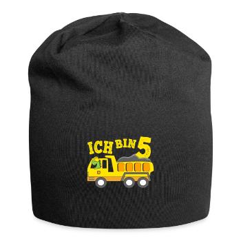 Geburtstagsgeschenk 5. Geburtstag Dino Kipplaster - Jersey-Beanie - Schwarz - Vorne