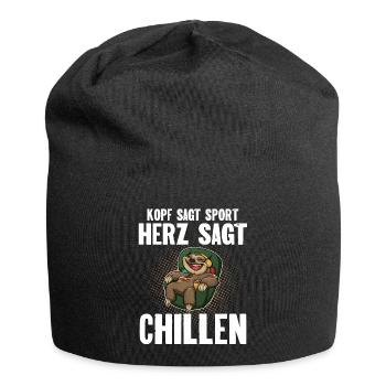 Kopf Sagt Sport Herz Sagt Chillen - Jersey-Beanie - Schwarz - Vorne