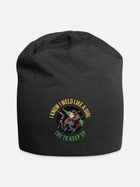 I Weld Like A Girl Welder Gift - Jersey Beanie - black