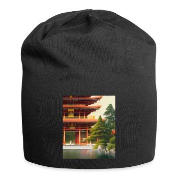 haruno japanese temple illustration japan - Jersey Beanie - black - Front