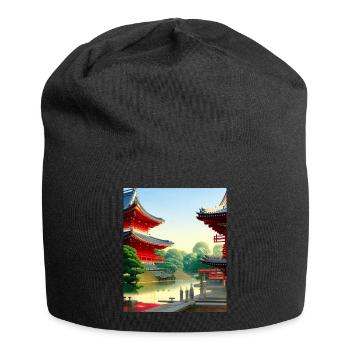 haruno japanese temple illustration japan - Jersey Beanie - black - Front
