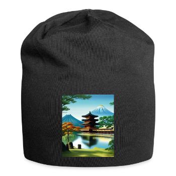 haruno japanese temple illustration japan - Jersey Beanie - black - Front