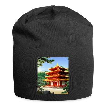 haruno japanese temple illustration japan - Jersey Beanie - black - Front
