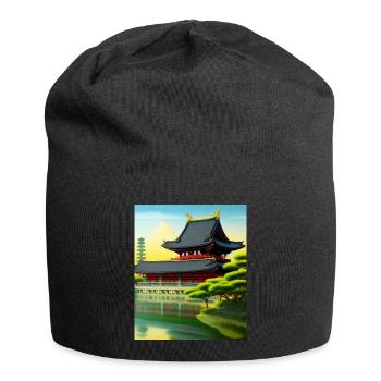 haruno japanese temple illustration japan - Jersey Beanie - black - Front
