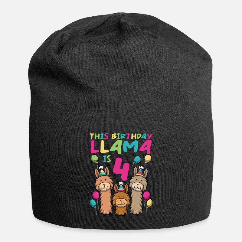 Lama Geburtstag 4. Geburtstag Party Alpaka Mädchen - Jersey-Beanie - Schwarz