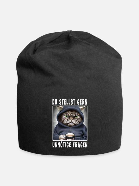 Du stellst gern unnötige Fragen - Jersey-Beanie - Schwarz