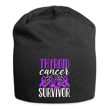Thyroid Cancer Awareness Ribbon Gloves Survivor - Jersey Beanie - black - Front