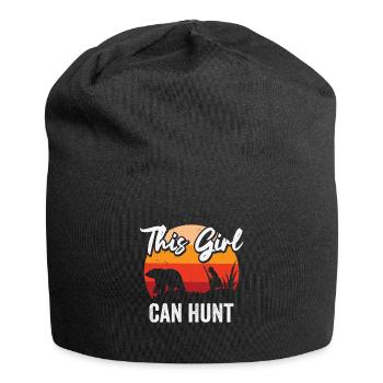 Girl Hunter Retro Wild Animal Hunt Nature Bear - Jersey Beanie - black - Front