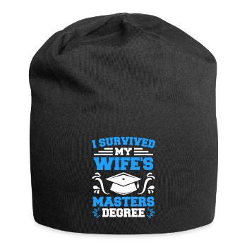 Überlebt meine Frau hat einen Master Abschluss - Jersey-Beanie - Schwarz - Vorne