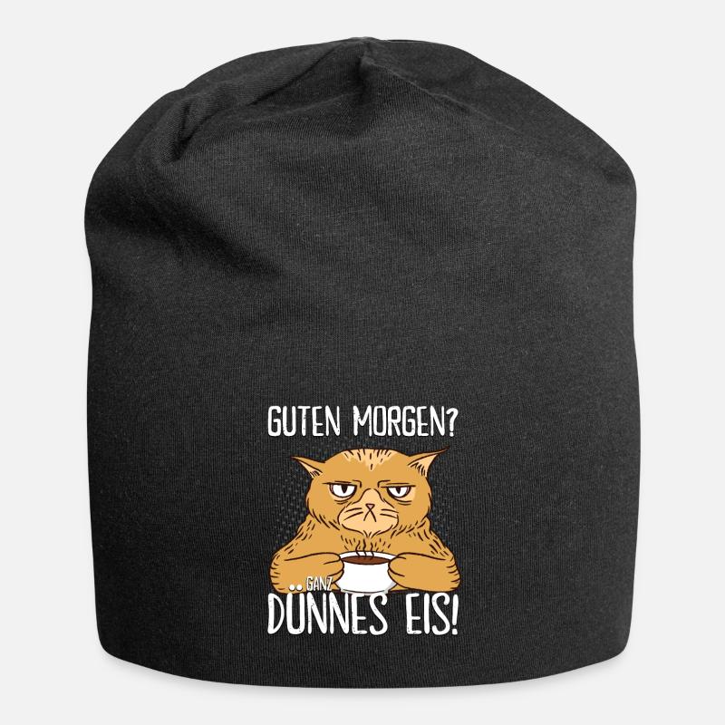 Katze mit Kaffee - Guten Morgen? Ganz dünnes Eis! - Jersey-Beanie - Schwarz