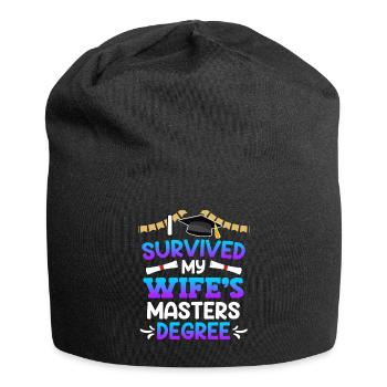 Überlebt meine Frau hat einen Master Abschluss - Jersey-Beanie - Schwarz - Vorne