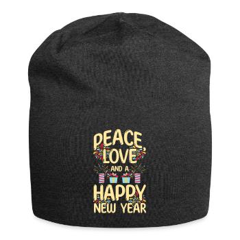 Réveillon du Nouvel An, Paix, Amour, Bonne Année - Bonnet en jersey - charbon - Devant