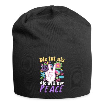Hippie Peace Groovy Flowerpower Boho Woodstock - Jersey-Beanie - Schwarz - Vorne