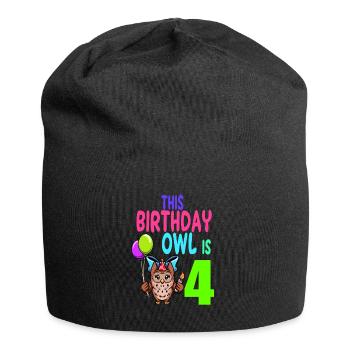 Eule Geburtstag Kinder Mädchen 4. Geburtstag Eulenliebhaber - Jersey-Beanie - Schwarz - Vorne