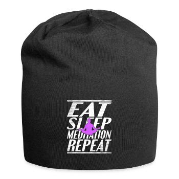 Essen Schlafen Meditieren - Jersey-Beanie - Schwarz - Vorne