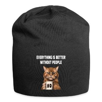 Mieux sans les gens Grumpy Funny Cat - Bonnet en jersey - noir - Devant