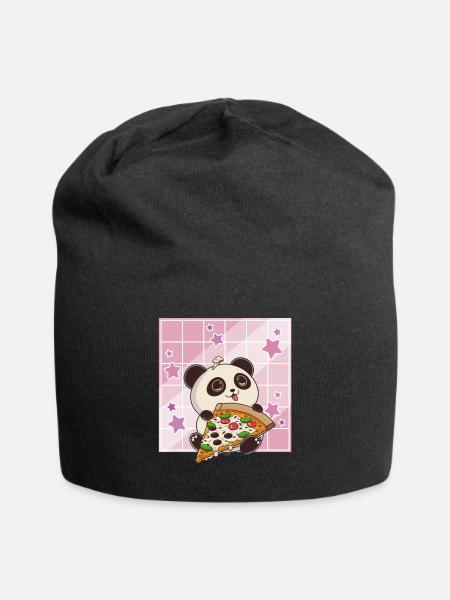 Cute Kawaii Panda Who Eats Pizza Anime Manga - Bonnet en jersey - noir