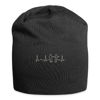 Dancing Couple. Heart. Love. EKG. Pulse. Beat. - Jersey Beanie - black - Front