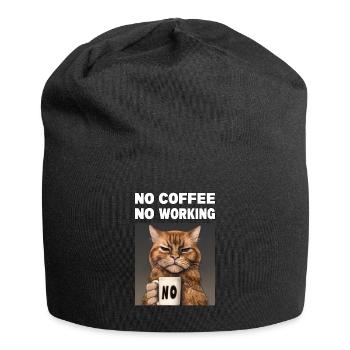 no coffee no working. Mürrische Lustige Katze - Jersey-Beanie - Schwarz - Vorne