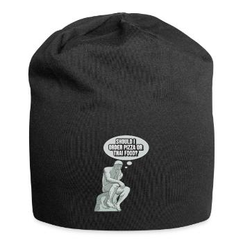 Denker Statue Pizza Design für einen Philosophen - Jersey-Beanie - Schwarz - Vorne